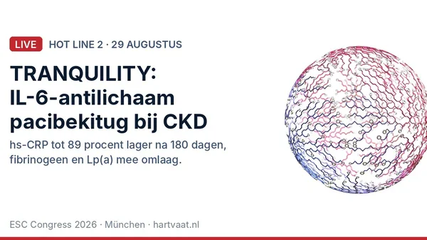 TRANQUILITY: het IL-6-antilichaam pacibekitug verlaagt hs-CRP tot 89 procent bij chronische nierschade, met infrequente dosering en zonder nieuwe veiligheidssignalen