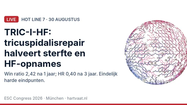 TRIC-I-HF: transcatheter tricuspidalisklepherstel bovenop medicatie verlaagt sterfte of hartfalenopname na drie jaar met 60 procent bij ernstige tricuspidalisinsufficiëntie