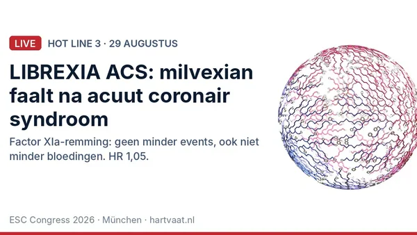 LIBREXIA ACS: milvexian voorkomt geen events na een acuut coronair syndroom en bloedt niet minder, een klap voor de factor XI-hypothese in het ACS-domein