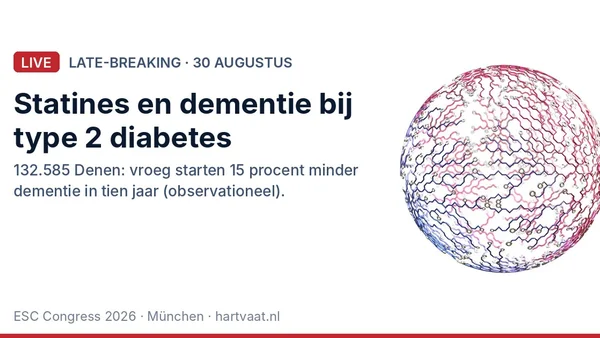 Vroeg starten met een statine na de diagnose type 2 diabetes hangt samen met 15 procent minder dementie in tien jaar, in een Deense registerstudie van 132.585 mensen