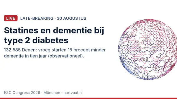 Vroeg starten met een statine na de diagnose type 2 diabetes hangt samen met 15 procent minder dementie in tien jaar, in een Deense registerstudie van 132.585 mensen