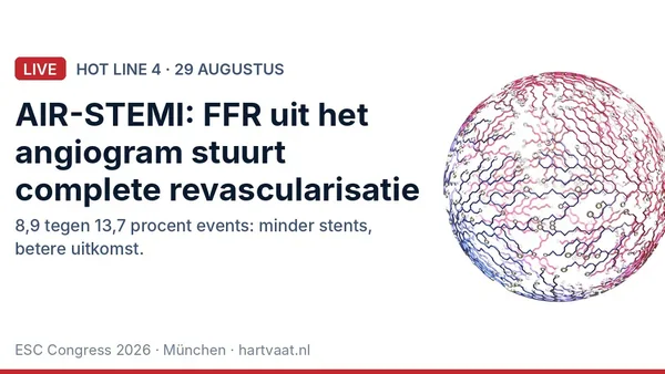 AIR-STEMI: complete revascularisatie op geleide van angiografisch afgeleide FFR verlaagt events met 38 procent na STEMI met meervatslijden