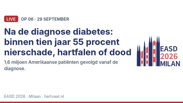 Binnen tien jaar na de diagnose type 2-diabetes krijgt 55 procent chronische nierschade of hartfalen, of overlijdt: data van 1,6 miljoen patiënten