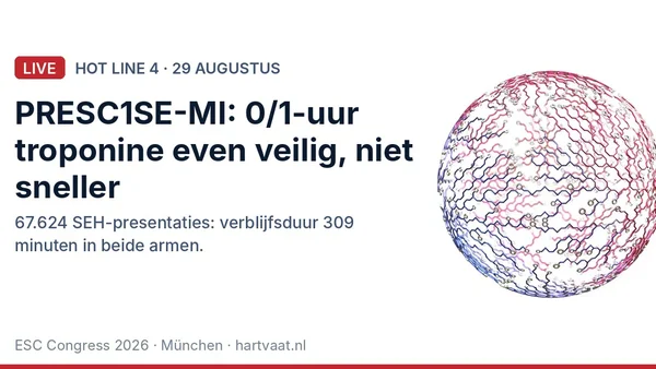 PRESC1SE-MI: het ESC 0/1-uur troponine-algoritme is even veilig als 0/3 uur, maar verkort het SEH-verblijf met geen minuut