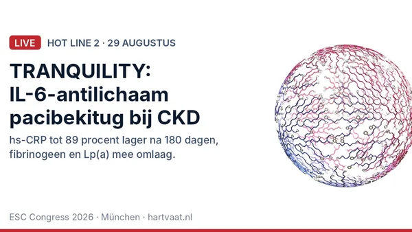 TRANQUILITY: het IL-6-antilichaam pacibekitug verlaagt hs-CRP tot 89 procent bij chronische nierschade, met infrequente dosering en zonder nieuwe veiligheidssignalen