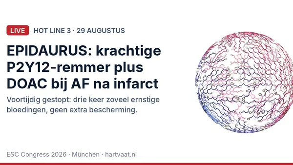 EPIDAURUS: prasugrel of ticagrelor bij een DOAC na infarct met atriumfibrilleren verdrievoudigt de ernstige bloedingen, de trial is voortijdig gestopt