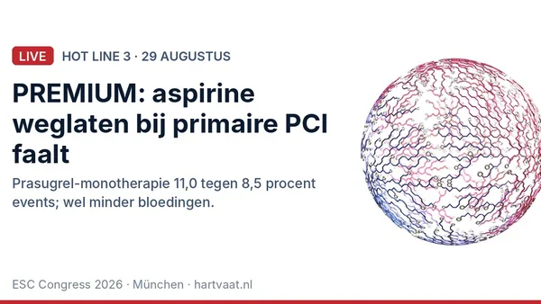 PREMIUM: aspirine weglaten vanaf de primaire PCI bij STEMI haalt non-inferioriteit niet, ondanks minder bloedingen