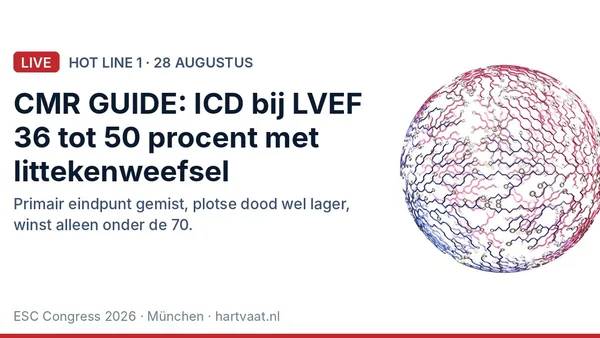 CMR GUIDE: ICD bij littekenweefsel en LVEF 36 tot 50 procent mist het primaire eindpunt, maar halveert plotse hartdood en helpt vooral onder de 70