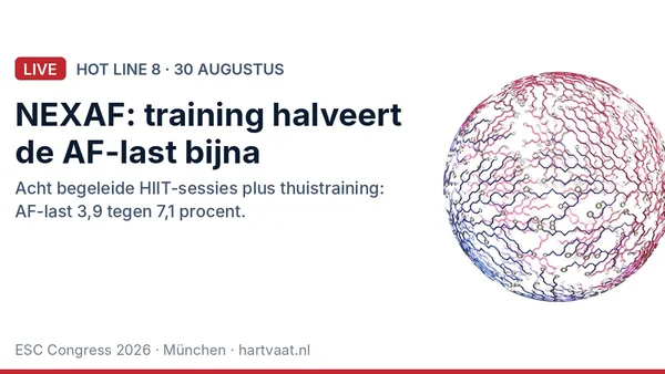 NEXAF: een trainingsprogramma met acht begeleide intervalsessies en een jaar thuistraining verlaagt de AF-last met 45 procent en de AF-opnames met 46 procent