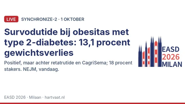 SYNCHRONIZE-2: de glucagon/GLP-1-agonist survodutide geeft bij obesitas met type 2-diabetes 13,1 procent gewichtsverlies en 1,2 procentpunt lager HbA1c, met 18 procent stakers door maag-darmklachten