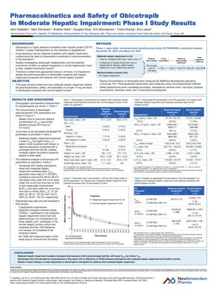 Poster: Pharmacokinetics and safety of obicetrapib in moderate hepatic impairment: phase I study results