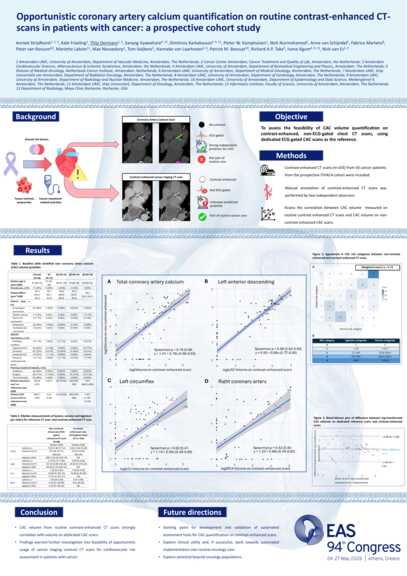 Poster: Opportunistic coronary artery calcium quantification on routine contrast-enhanced CT-scans in patients with cancer: a prospective cohort study